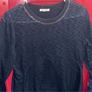Maurices Dark Blue Crewneck Sweater with Chain Accent